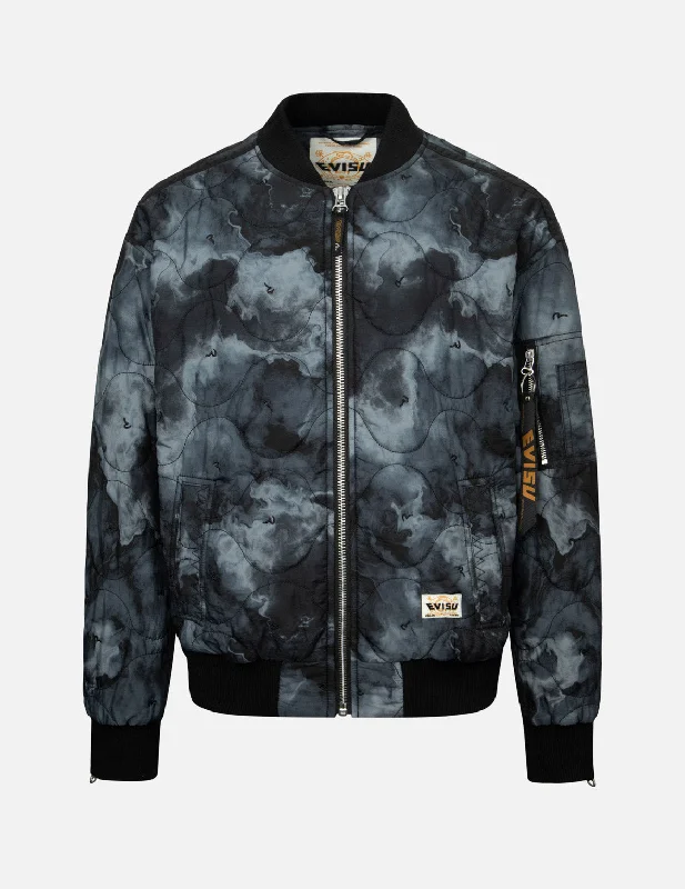 Jackets For Stylish Look-Allover Seagull Embroidery Tie-Dye Loose Fit Padded Bomber Jacket