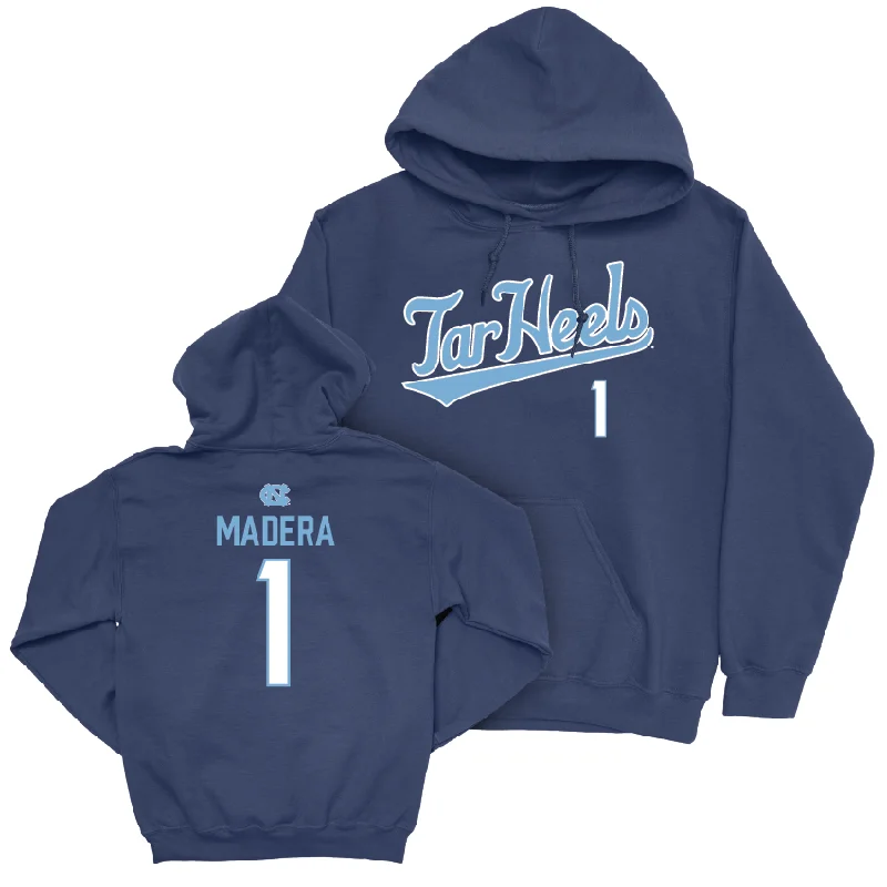 Hoodies With Full Zip-UNC Baseball Navy Script Hoodie  - Alex Madera