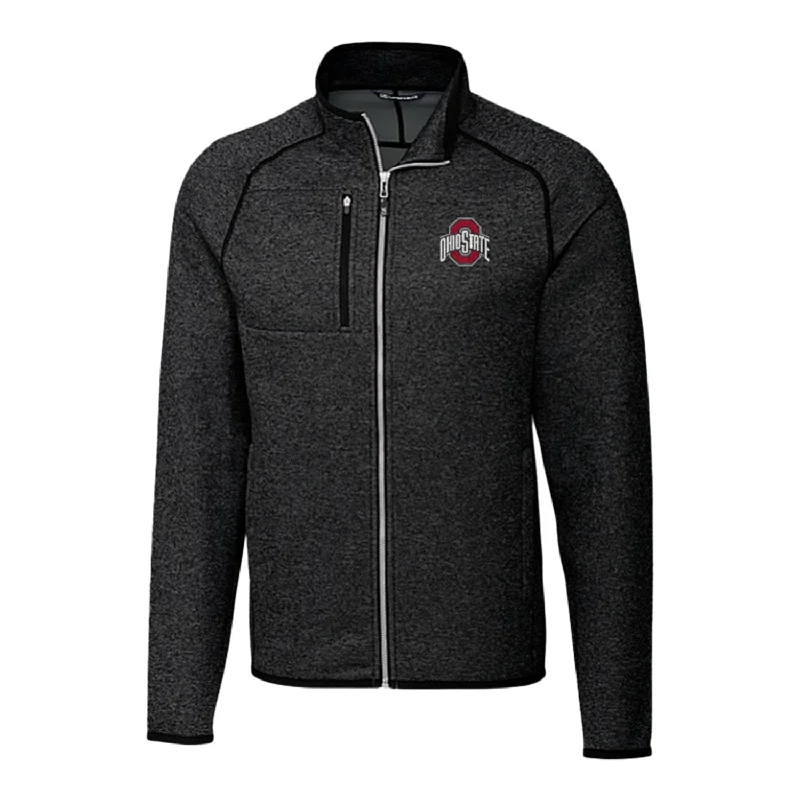 Jackets For Fan Apparel-Ohio State Buckeyes Cutter & Buck Mainsail Sweater-Knit Charcoal Full Zip  Jacket