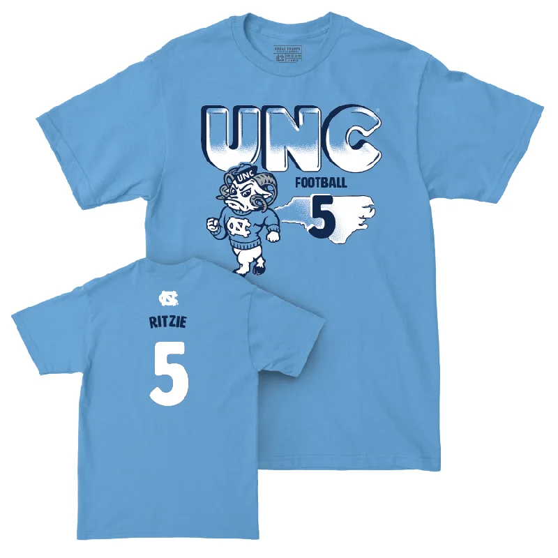 T-Shirt For Custom Designs For Teams-UNC Football Mascot Carolina Blue Tee - Jahvaree Ritzie