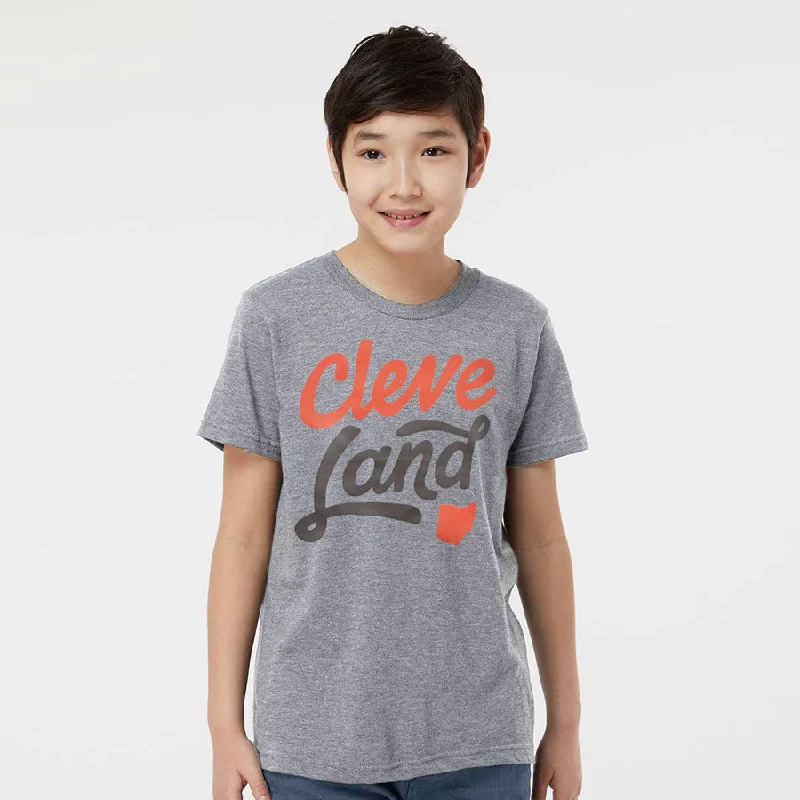 T-Shirt With Embroidered Team Logo-Kids - CleveLand Script - Youth Gridiron T-shirt