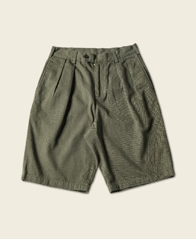 Compression Shorts For Recovery-Classic Straight Leg Double Pleated Shorts - Olive