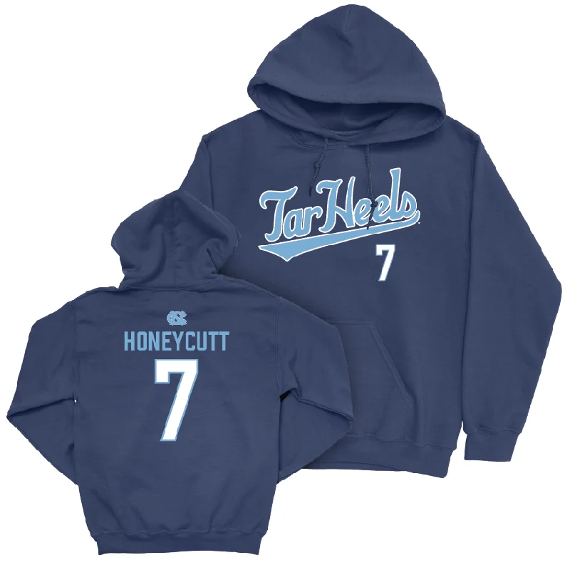 Hoodies For Fall Fashion-UNC Baseball Navy Script Hoodie - Vance Honeycutt