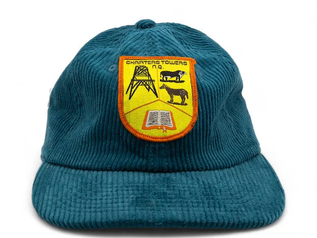 Custom Hats For Birthday Gifts-Parliament Queensland Vintage Patch - Cord Hat (Charters Towers) Teal