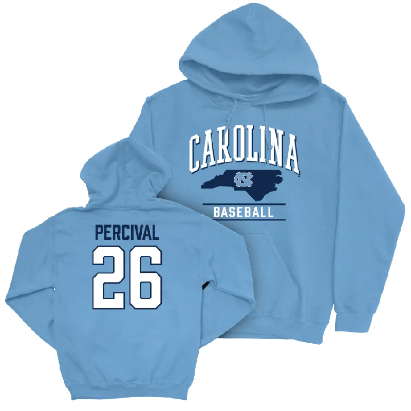 Sports Hoodies For Men-UNC Baseball Carolina Blue Arch Hoodie  - Kyle Percival