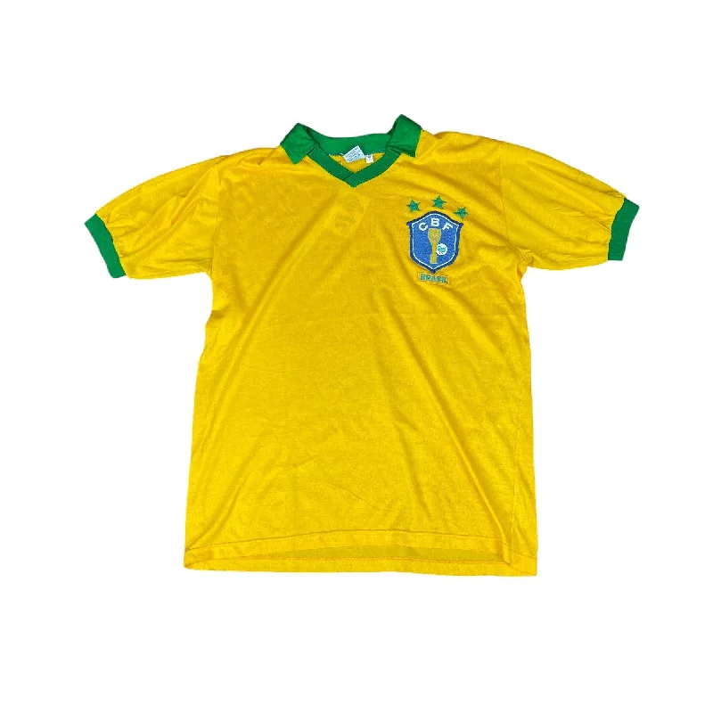 T-Shirt For Custom Fan Apparel Fundraisers-1985-88 Yellow Brazil Shirt - L