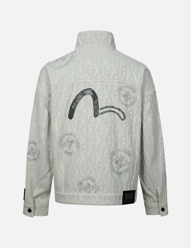 Down Jackets For Men-Monogram Jacquard Trucker Oversized Jacket