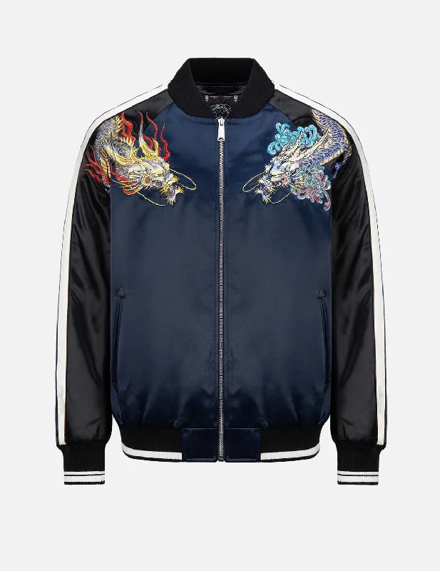 Jackets With Thermo-Insulation-Dragon Embroidery Satin Padded Souvenir Jacket