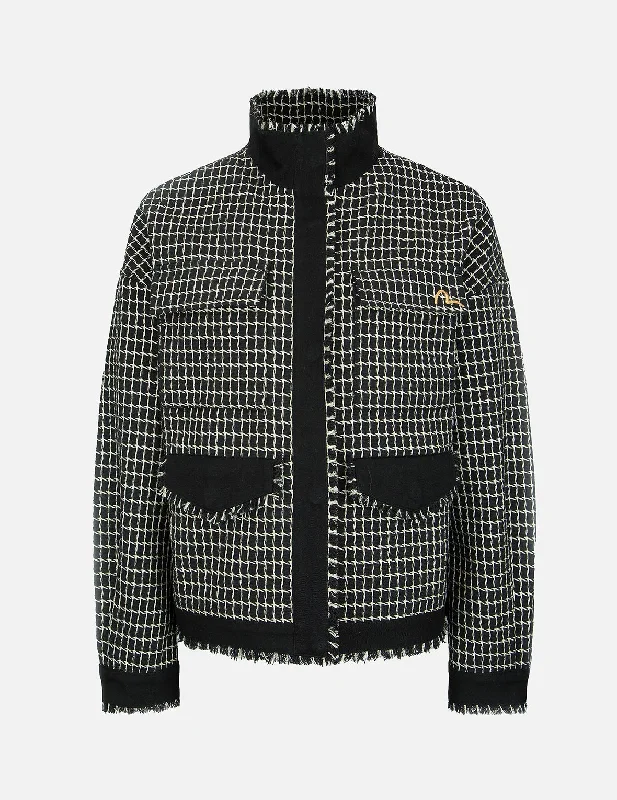 Jackets With High Collar-Metallic Wool Tweed Jacket