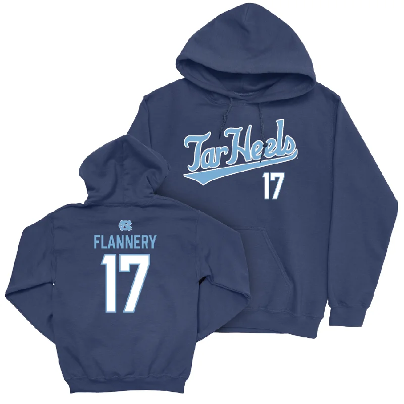 Hoodies With Half Zip-UNC Baseball Navy Script Hoodie  - Boston Flannery