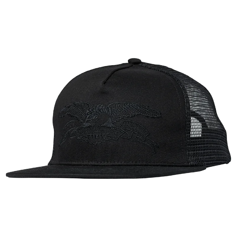 Hats For Travel Accessories-ANTI HERO - "BASIC EAGLE" TRUCKER SNAPBACK (BLACK/BLACK)