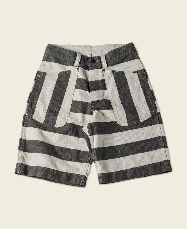 Denim Shorts For Casual Wear-Heavyweight Wide Striped Prisoner Shorts