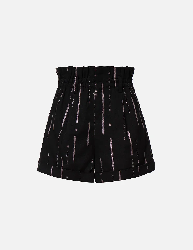 Shorts For Running-Logo Stripe Glitter Print Paper Bag Shorts