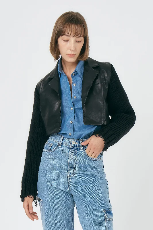 Jackets With Durable Materials-Ameli Pleather Cropped Jacket