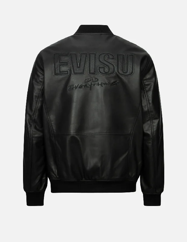 Jackets For College Teams-Logo Appliquéd Leather Bomber Jacket