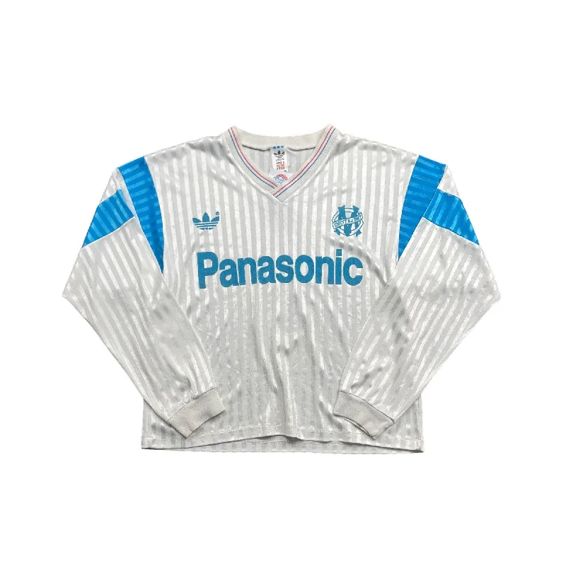 T-Shirt For Custom Player-Specific Merchandise-1989-90 White + Blue Olympique Marseille Shirt - M