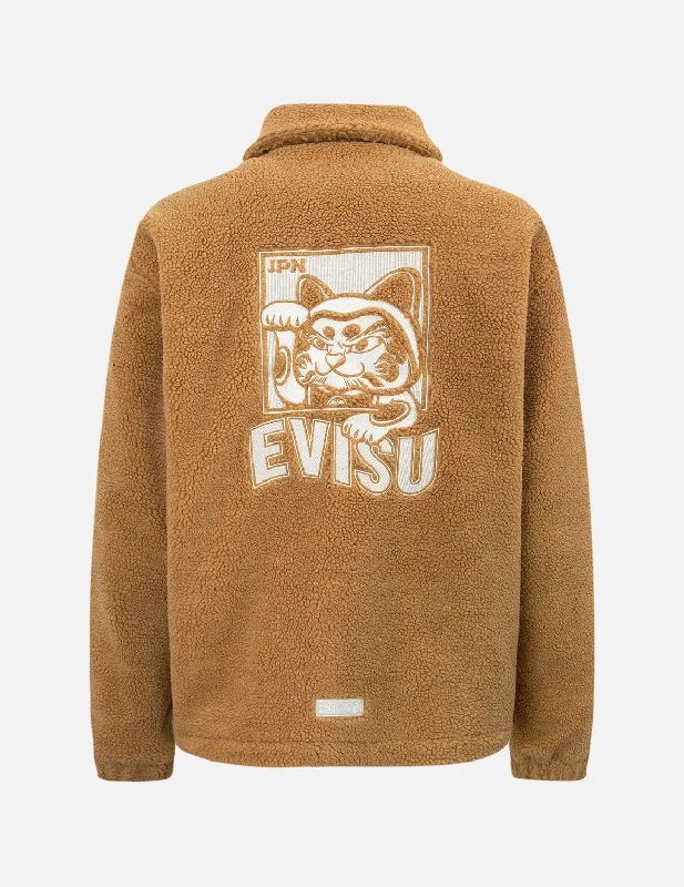 Jackets For College Teams-Fortune Cat Appliqué Sherpa Jacket