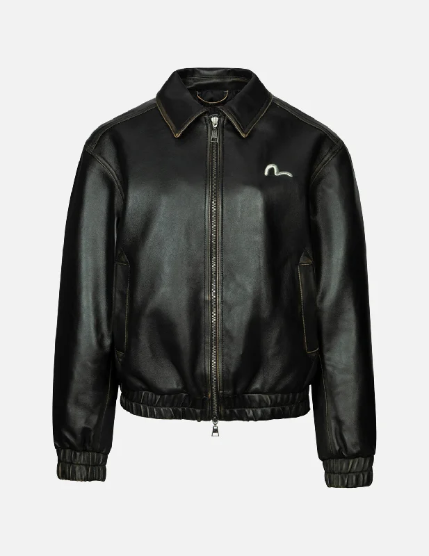 Custom Jackets With Logo-Seagull Embroidery and Logo Appliqué Fashion Fit Leather Jacket