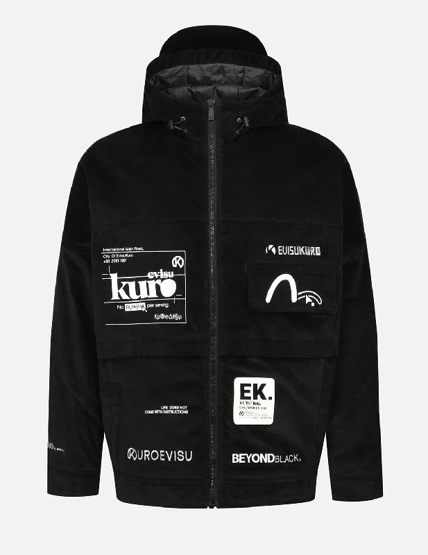 Lightweight Jackets For Women-Kamon and Logo Patch Hooded Jacket