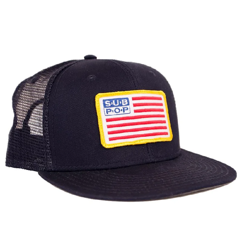 Hats For Cold Weather-Navy Trucker w/ USA Flag Snapback