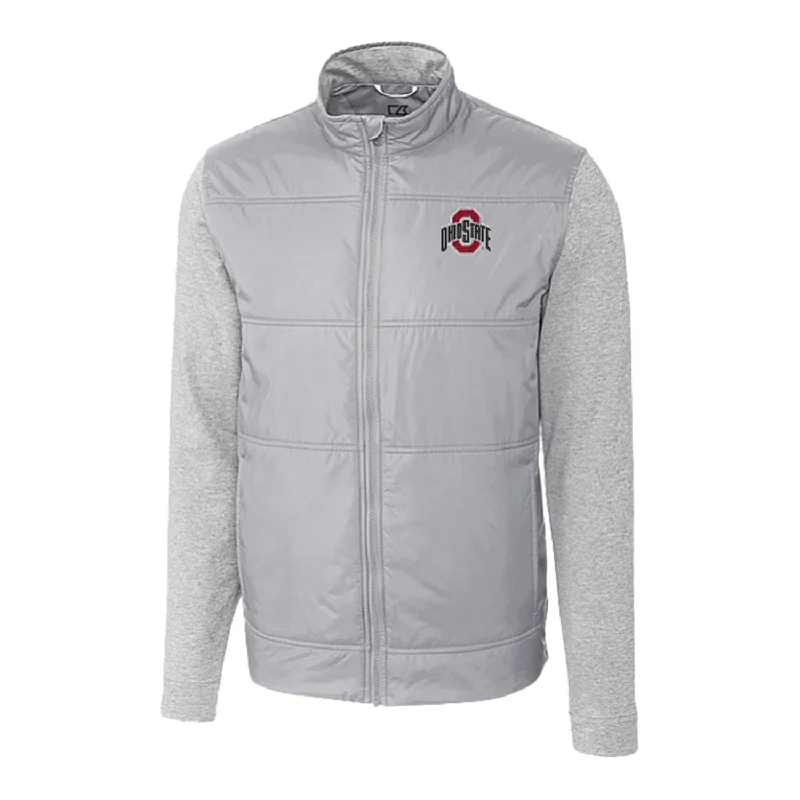 Jackets For Outdoor Enthusiasts-Ohio State Buckeyes Cutter & Buck Stealth Hybrid Quilted Gray Full Zip Jacket