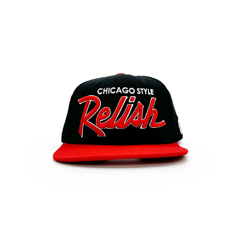 Adjustable Hats For Men-Relish Vintage Sports Script - Red and Black