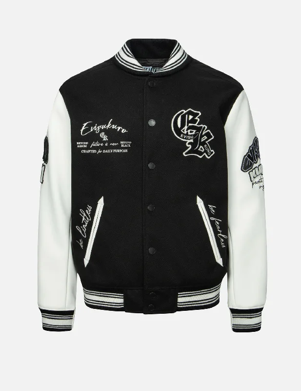 Jackets With Player Number-Multi Logo Badge Embroidery Relax Fit Padded Baseball Jacket