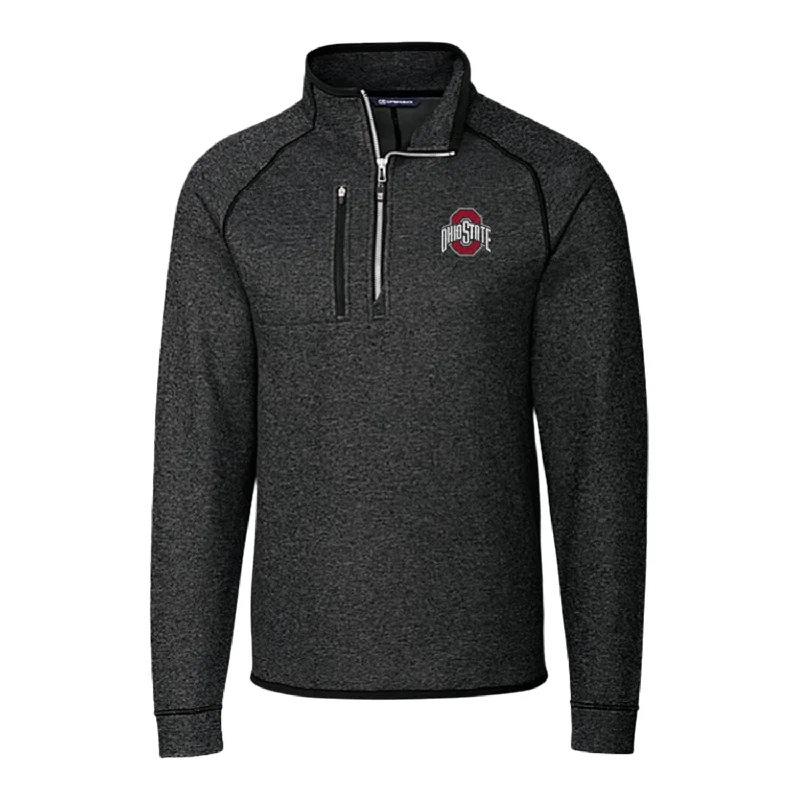 Jackets For Team Custom Embroidery-Ohio State Buckeyes Cutter & Buck Mainsail Sweater-Knit Charcoal 1/2 Zip Jacket