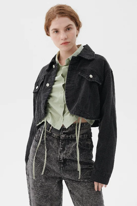 Jackets With Reflective Stripes-Lindsey Denim Cropped Jacket