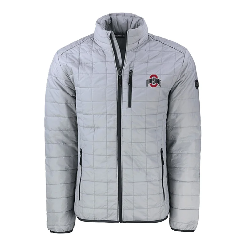 Jackets With Color Block Design-Ohio State Buckeyes Cutter & Buck Rainier PrimaLoft Eco Insulated Gray Full Zip Jacket