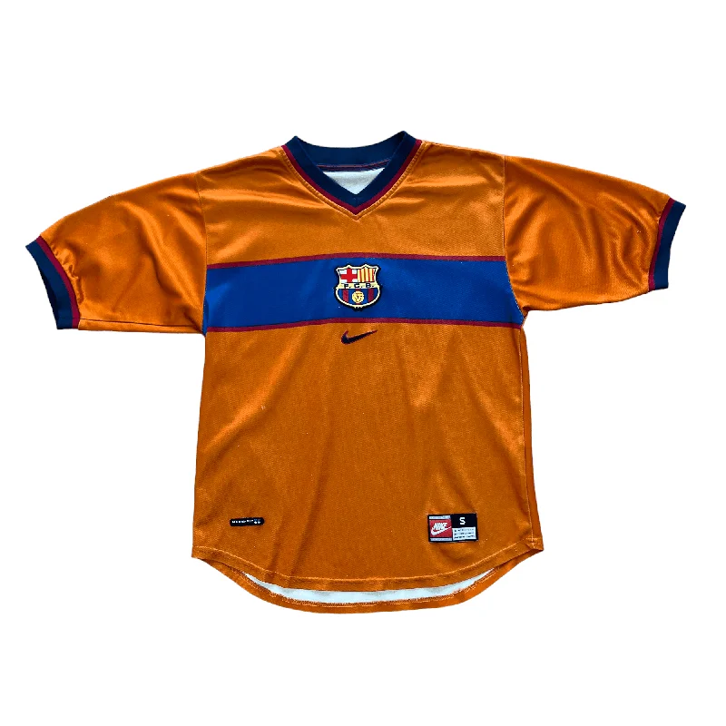 T-Shirt For Family Merchandise Customization-1998-00 Orange Nike Barcelona FC 3rd Third Shirt - S