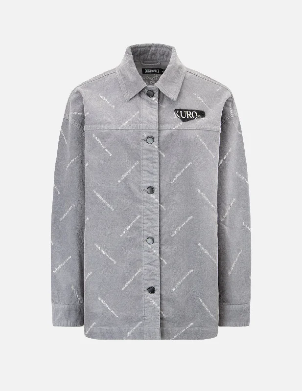 Jackets For Alumni Events-Monogram Print Velvet Shirt Jacket